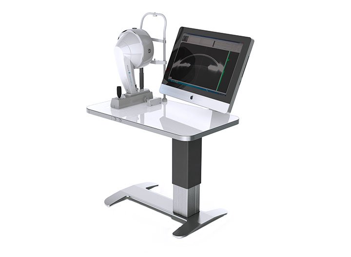 Screening Unit Ophthalmic high-end-solution consisting of a rotating Scheimpflugcamera, lifting glass table and input devices.